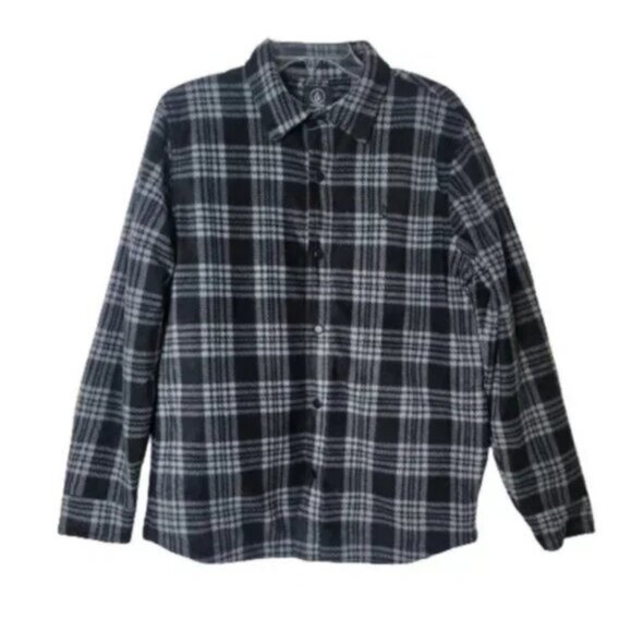 Volcom Wallace Plaid Fleece Snap Up Jacket Small Cozy Retro Streetwear - Picture 1 of 10